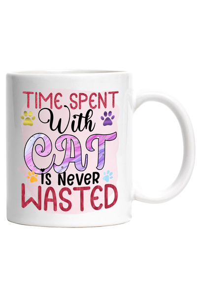 StoryGift Romania Cana cu mesajul "Time spent with cat is never wasted", timp...