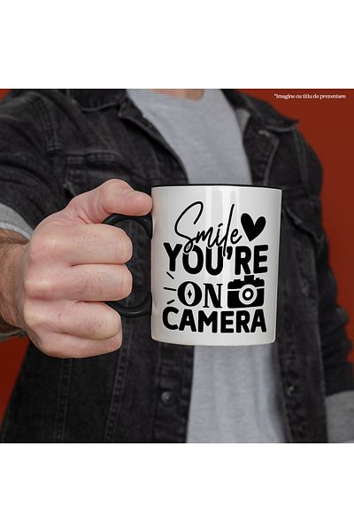 StoryGift Romania Mug with the message in English "Smile, you're on camera" - smile at the camera, With