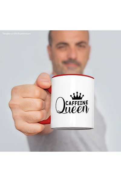 StoryGift Romania Mug for the Caffeine Queen - Big Coffee Drinker with Red Handle, With Red Handle, STG