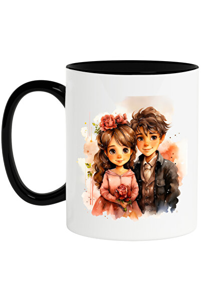 StoryGift Romania Cana cu o fetita si un baietel, flori, rochie, clasic, ilus...