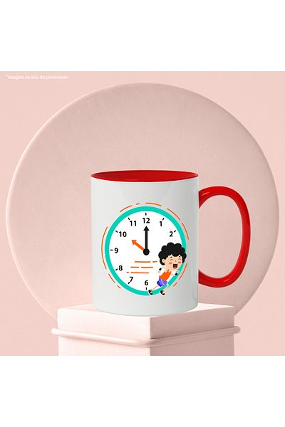StoryGift Romania Cana Cu Ceas, Cronometru, Sportiv, Atletism, Alergare, Timp, Multicolor 330 ml, , Cu Maner Rosu
