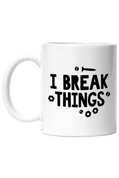 StoryGift Romania Cana cu mesajul "I break things" - sparg lucruri distrugere cu Maner Alb, Cu Maner Alb
