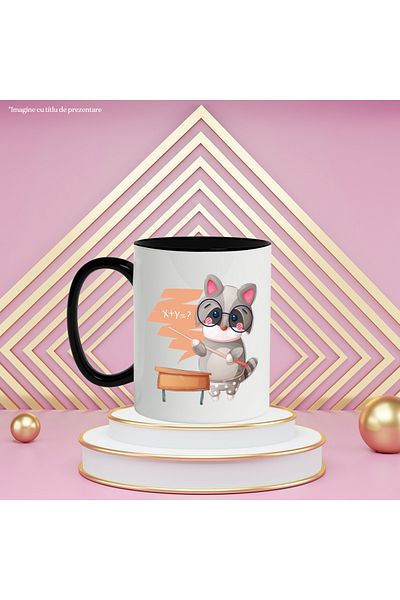 StoryGift Romania Cana Cu Raton, Profesor, Matematica, Ochelari, Multicolor 330 ml, Ceramica cu Ma, Cu Maner Negru