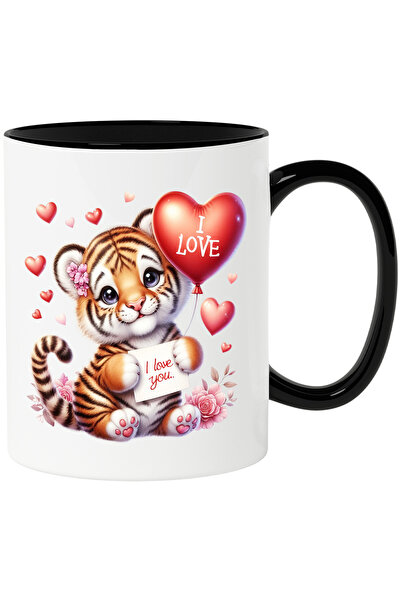 StoryGift Romania Cana cu un pui de tigru care tine un balon in forma de inim...