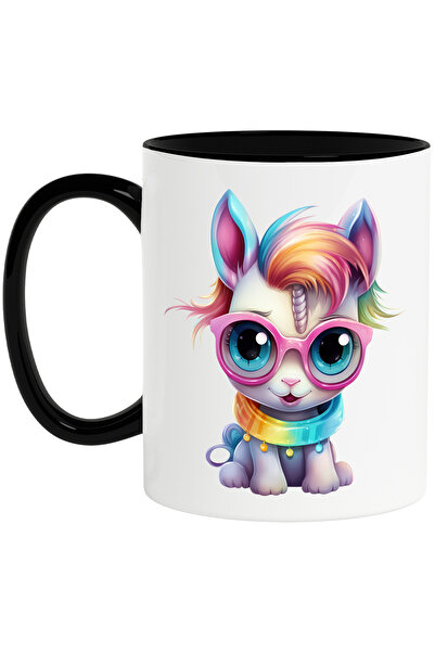 StoryGift Romania Cana cu un unicorn | ilustratie | ochelari | zambeste | zgarda | ciufulit | juca, Cu Maner Negru