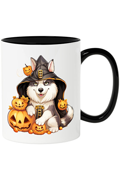 StoryGift Romania Cana cu un caine Malamut de Alaska | ilustratie | gluga | Halloween | dovleci de, Cu Maner Negru