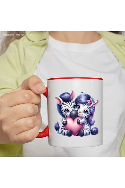 StoryGift Romania Mug with 2 hugging zebras | illustration | I hold a heart | relationship | love, With ,STG