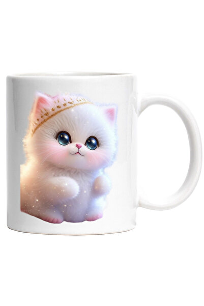 StoryGift Romania Cana Cu Pisica Ochi Mari si Coronita, Pufoasa, Blanda, Anim...
