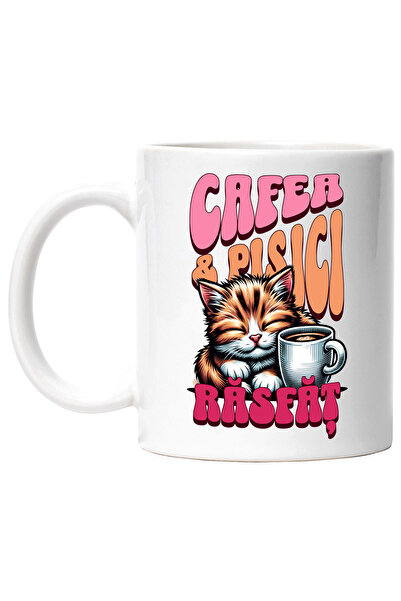 StoryGift Romania Cana Pisica langa cana de cafea rasfat iubitor de animale, ...