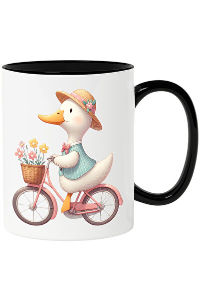 StoryGift Romania Cana cu un gascan care merge cu bicicleta | ilustratie | cos cu flori | cadou pe, Cu Maner Negru