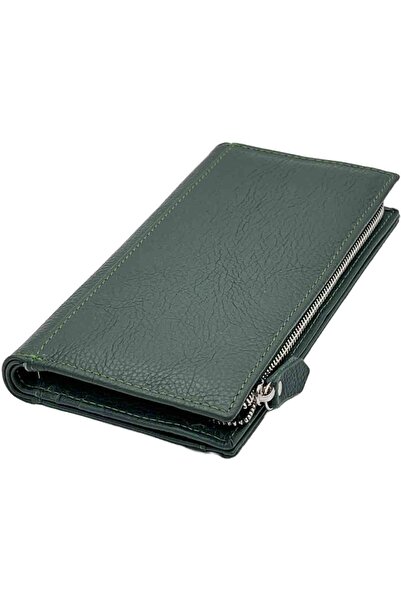 OEM Large Women's Wallet Made of Genuine Leather, Green, 19 x 9.5 x 2.5 cm