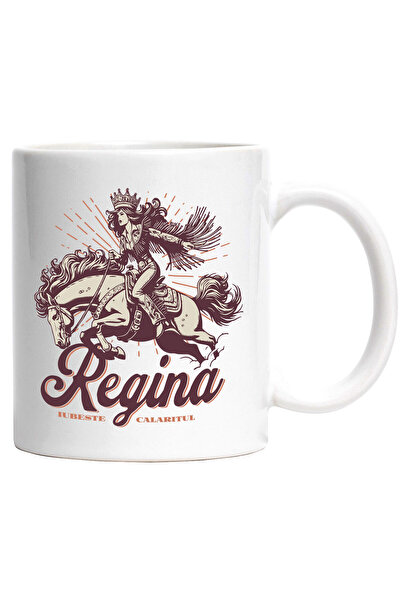 StoryGift Romania Cana cu Femeie Cu Coroana Regala Pe Cal Cowgirl Text In Lim...