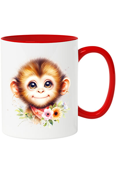 StoryGift Romania Cana cu o maimutica vesela | ilustratie | flori | plante | ...