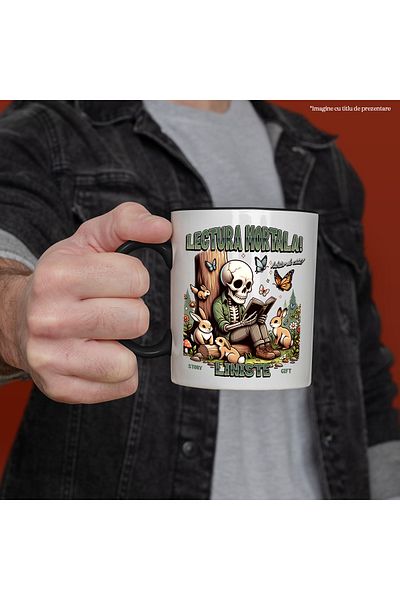 StoryGift Romania Skeletons Reading Mug Deadly Reading Book Lover, 330ml, Ceramic with Handle, With ,STG