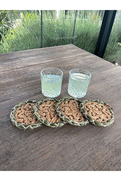 DESENSE 4 Pieces Round Coasters - Stain Resistant - Brown-Green 13X13 cm