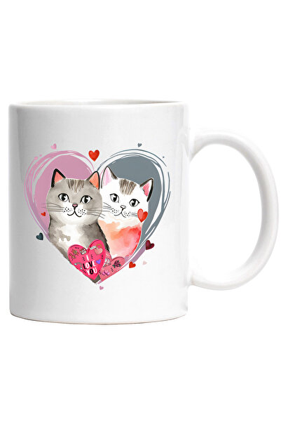 StoryGift Romania Cana cu 2 pisici cu mesajul "I love you", felicitare, inima...