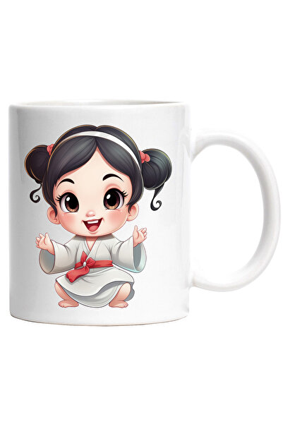 StoryGift Romania Cana cu o fetita vesela | ilustratie | dragalasa | jucausa | antrenament de kara, Cu Maner Alb