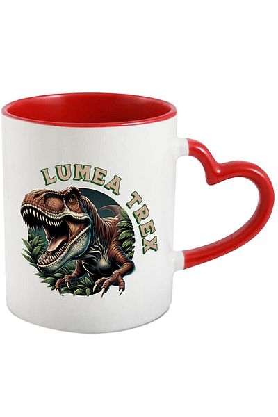 StoryGift Romania Mug with Angry T-rex Dinosaur with Fangs Red Text, Ceramic, 330ML, with Heart Handle, With ,STG