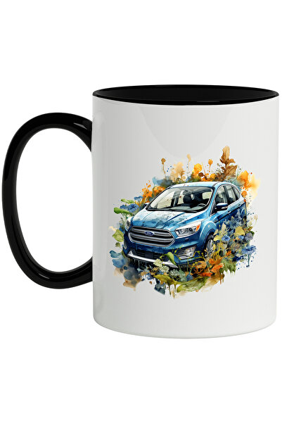 StoryGift Romania Cana Cu Ford, Masina, Plante, Flori, Watercolor, Frunze, Mu...