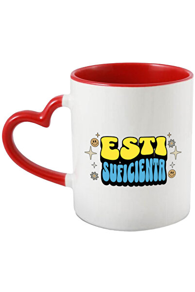 StoryGift Romania Cana Esti Suficienta, 330ml, Ceramica cu Maner Inima Rosie,...