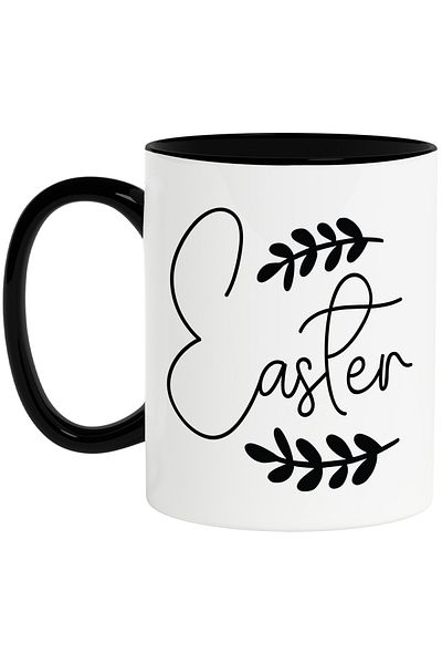 StoryGift Romania Cana cu 2 ramurele si cuvantul "Easter" - Paste sarbatoare cu Maner Negru, Cu Maner Negru