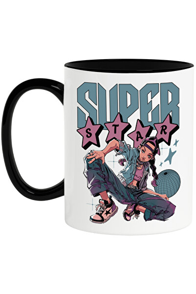 StoryGift Romania Cana Fata gangster text super star distractie, 330ml, Ceramica cu Maner Negru, Cu Maner Negru