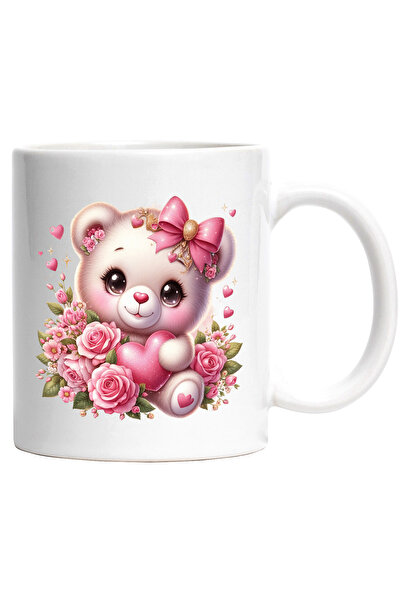 StoryGift Romania Cana cu o ursoaica de plus vesela | ilustratie | trandafiri...
