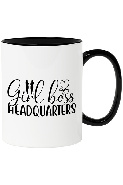 StoryGift Romania Cana cu textul in engleza "Girl boss headquarters" - sediul fetei patroane cu Ma, Cu Maner Negru