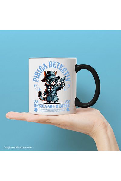 StoryGift Romania Detective Cat Mug Solving Mysteries - Sherlock Cat, 330ml, Ceramic with Handle, With, STG