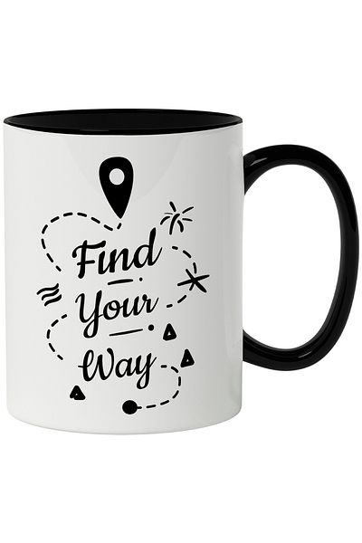 StoryGift Romania Cana Cu Mesaj In Engleza Find Your Way, Mapa, Pin, Drum, Alb Negru 330 ml, Ceram, Cu Maner Negru