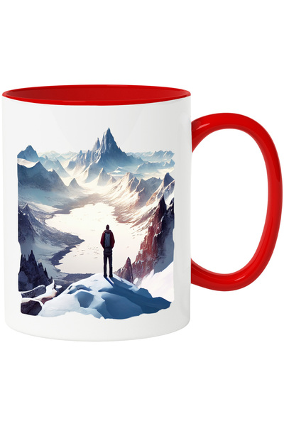 StoryGift Romania Cana Cu Baiat care Priveste Spre Munti, Varf Muntos, Inaltime, Aventura, Suspans, Cu Maner Rosu