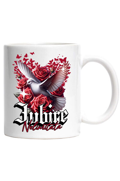 StoryGift Romania Cana cu porumbel Alb Trandafiri Rosii Text Iubire Nelimitat...