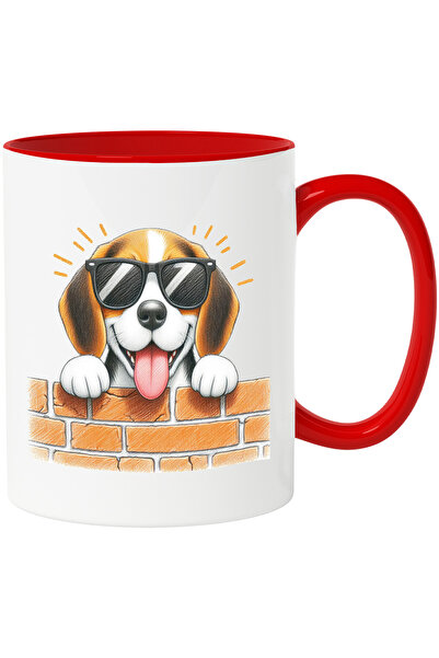 StoryGift Romania Mug with a dog with glasses looking over the wall | curious...