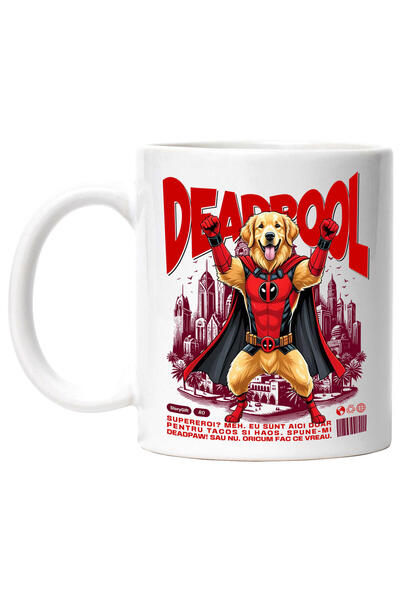 StoryGift Romania Cana cu Golden Retriever Caine In Costum de DeadPool cu Pel...