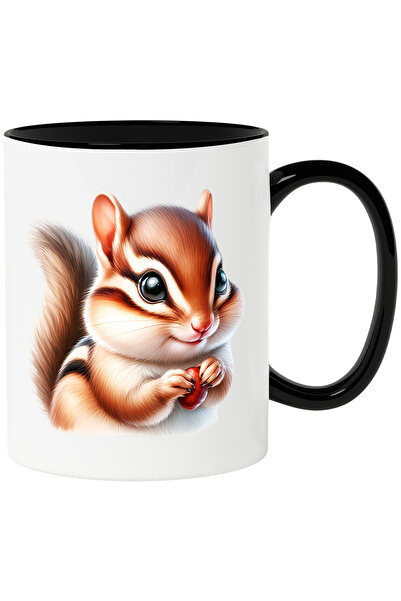 StoryGift Romania Cana cu o veverita vesela care tine o ghinda | ilustratie | mancare | hrana | fe, Cu Maner Negru