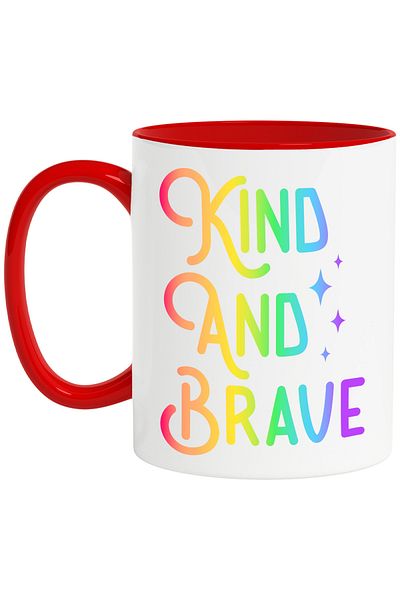 StoryGift Romania Cana cu stelute si 2 calitati scrise in limba engleza "Kind and brave" - bun si , Cu Maner Rosu