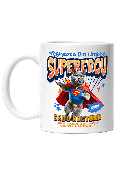 StoryGift Romania Cana cu British Shorthair Caine In Costum de SuperMan cu Pe...