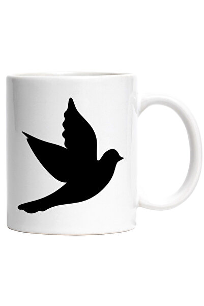 StoryGift Romania Cana cu un porumbel in zbor cu Maner Alb, Cu Maner Alb