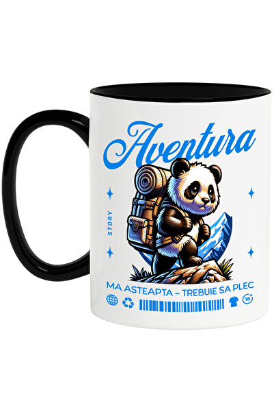 StoryGift Romania Mug with Panda Bear with Huge Backpack on the Mountain, Tex...