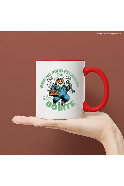StoryGift Romania Cana banii nu aduc fericire dar aduc bobite pentru motan pisica, 330ml, Ceramic , Cu Maner Rosu