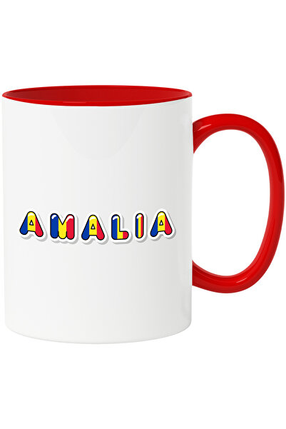 StoryGift Romania Cana Cu Numele Amalia, Romania, Suporter, Steagul Romaniei, Patriot, 330ml, Cera, Cu Maner Rosu