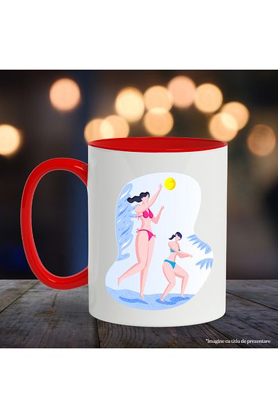 StoryGift Romania Volleyball Mug, Ball, Swimsuit, Beach, Multicolor 330 ml, Ceramic with, With Red Handle