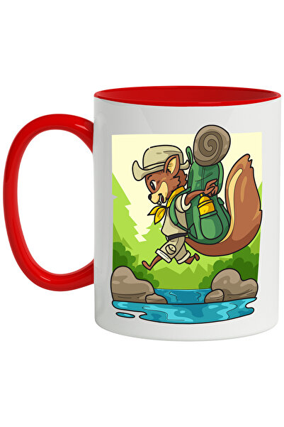 StoryGift Romania Cana Cu Veverita, Cercetas, Ghiozdan, Rau, Multicolor 330 ml, Ceramica cu Maner , Cu Maner Rosu