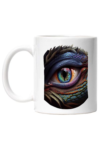 StoryGift Romania Cana Cu Ochi, Dragon, Reptila, Mitic, Fantasy, Multicolor 330 ml, Ceramica cu Ma, Cu Maner Alb