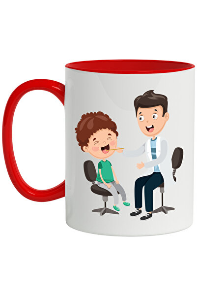 StoryGift Romania Cana Cu Doctor, Consult, Pacient, Copil, Limba, Bat, Scaun, Halat, Multicolor 33, Cu Maner Rosu