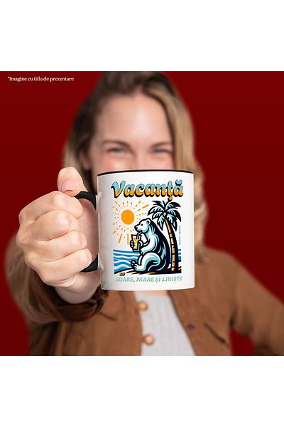 StoryGift Romania Vacation Mug with Sun, Sea and Peace relaxation, 330ml, Ceramic with Black Handle, With M,STG
