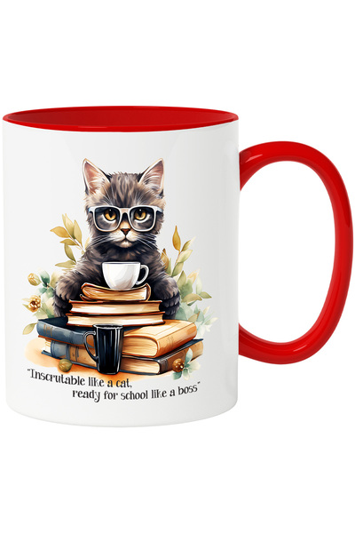 StoryGift Romania Cana cu o pisica neagra cu ochelari | ilustratie | plante |...