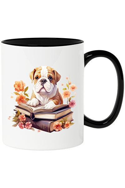 StoryGift Romania Cana cu un catel Bulldog care tine o carte deschisa | ilust...