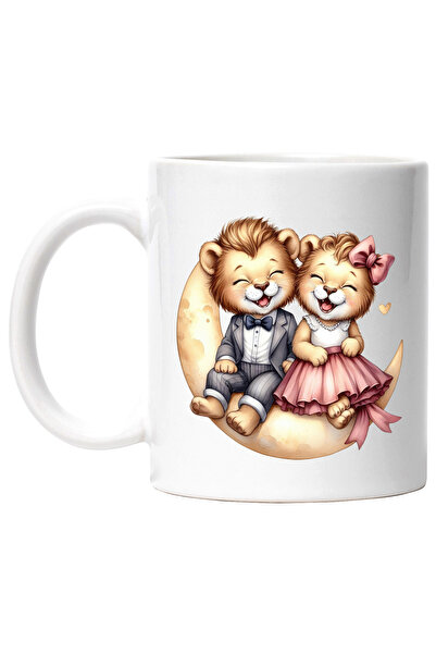 StoryGift Romania Cana cu 2 pui de leu care stau pe o semiluna, ilustratie, r...