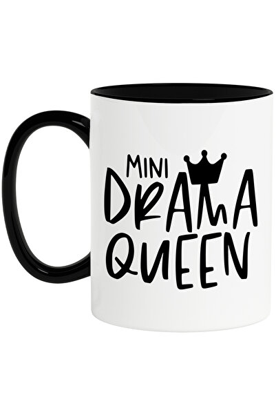 StoryGift Romania Cana cu o coroana regala si textul in engleza "Mini drama queen" - miniregina dr, Cu Maner Negru